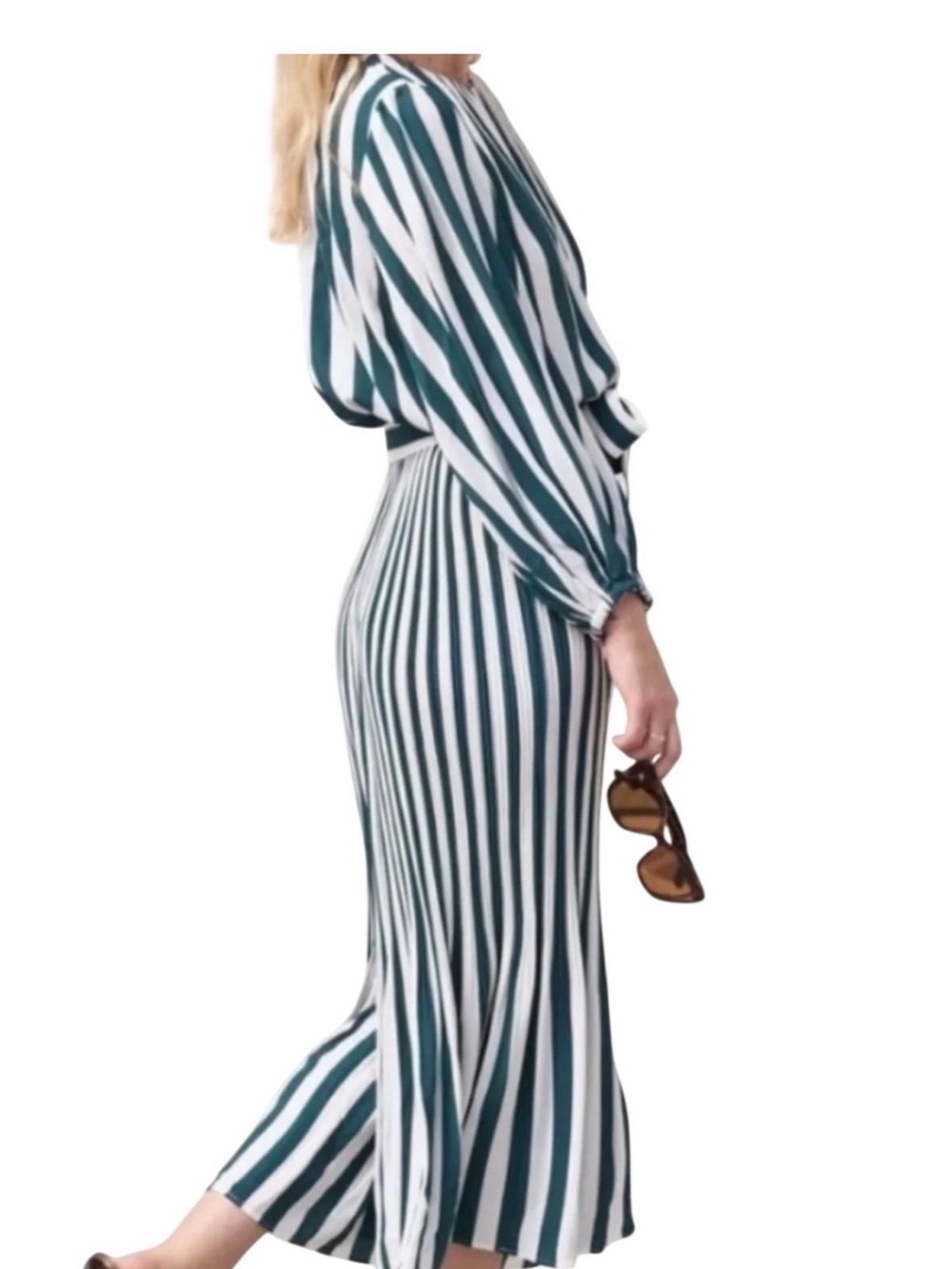 AYR Green and White Striped Long Sleeve Maxi Dress